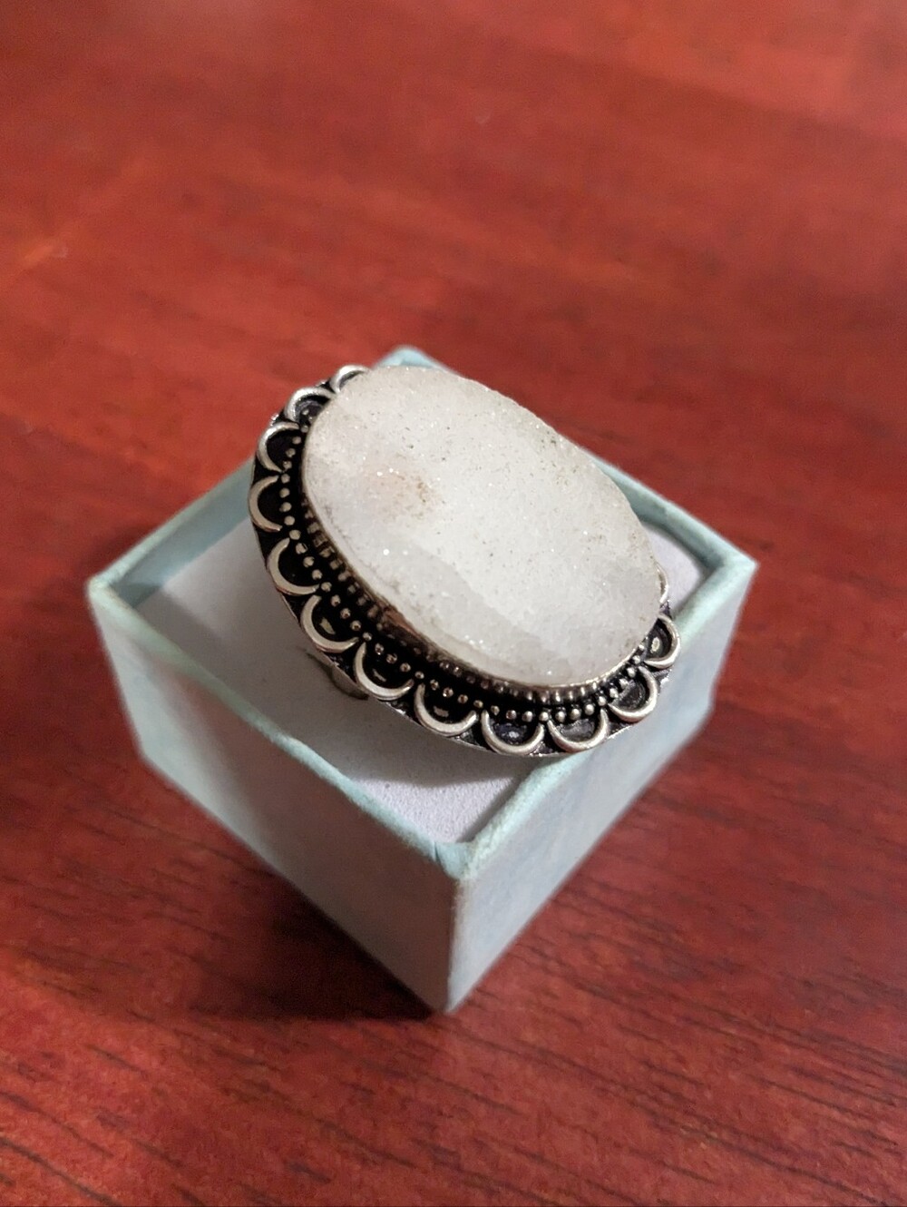 Handcrafted Oversized White Sugar Druzy Ring  (9.5)